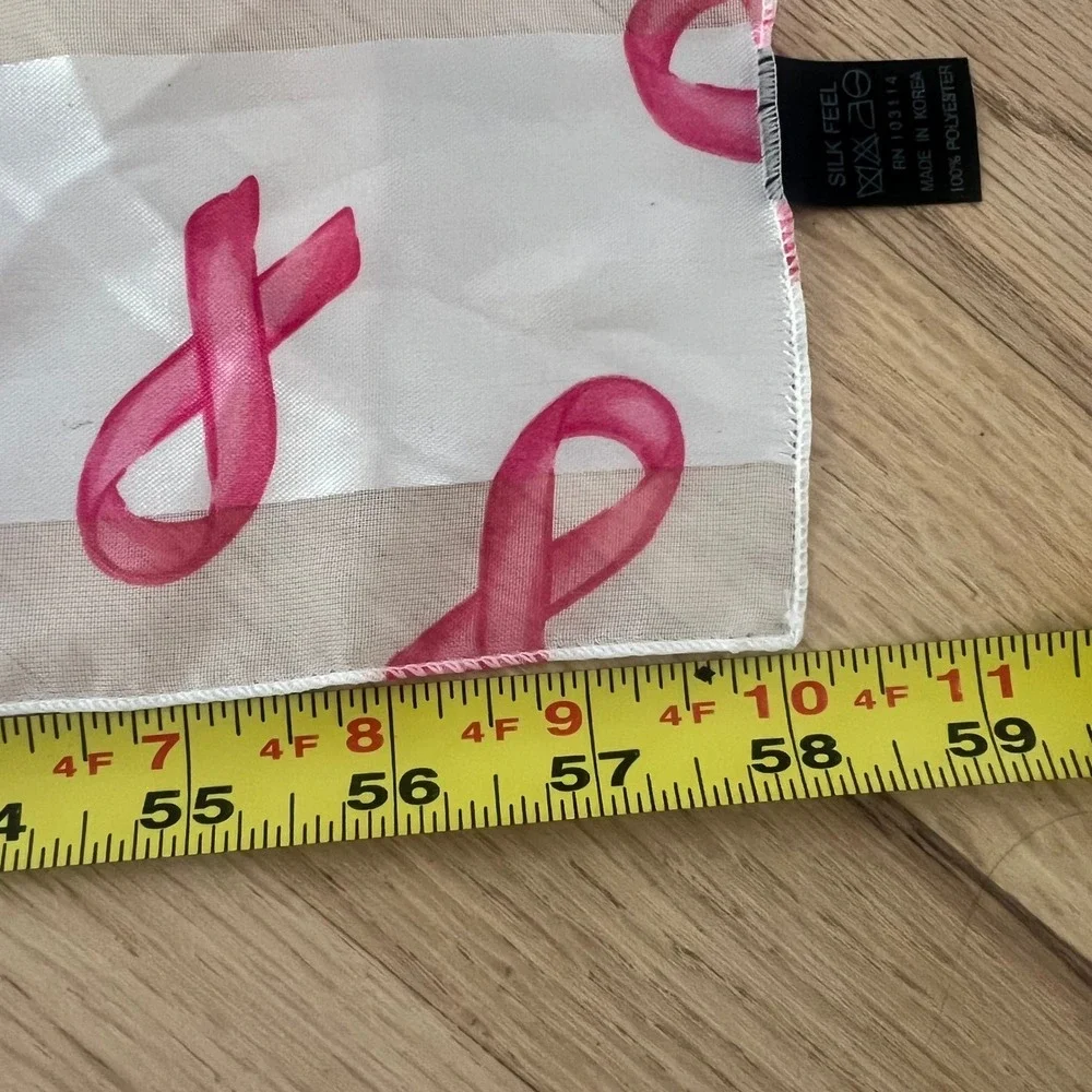 Pink‎ Ribbon Breast Cancer Awareness Scarf Sheer Striped Silk Feel Oblong White